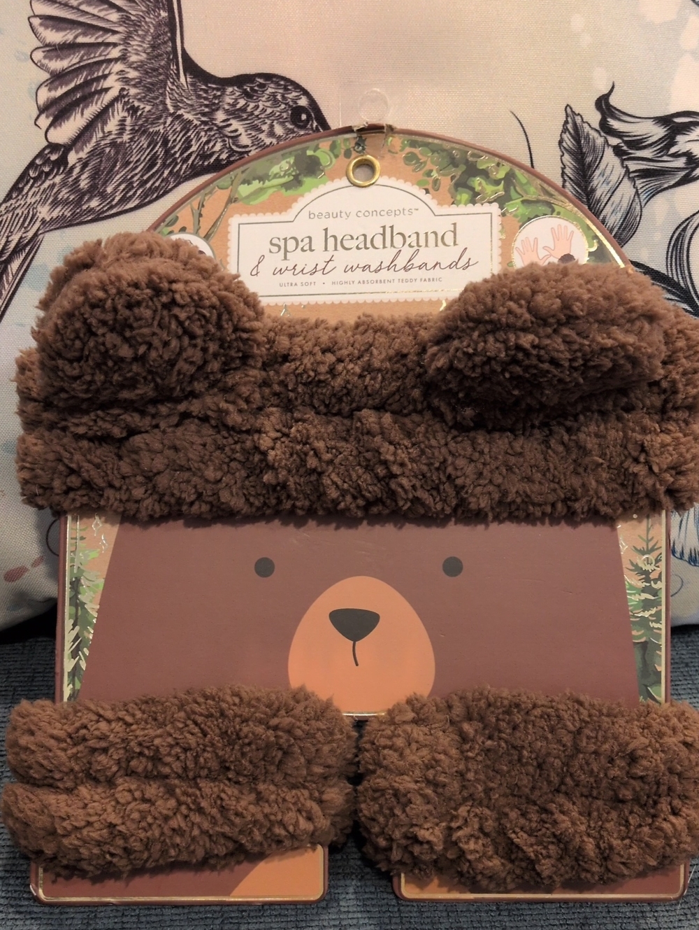 Beauty Concepts Brown Bear Fuzzy Spa Headband & Wrist Washbands